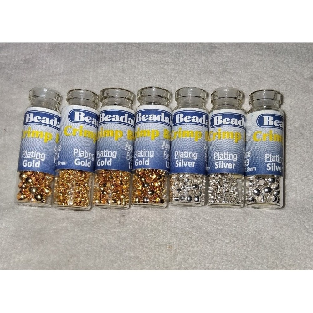 Beadalon Crimp Bead Lot Gold & Silver Plated Assorted Sizes 7 Tubes Jewelry Maki